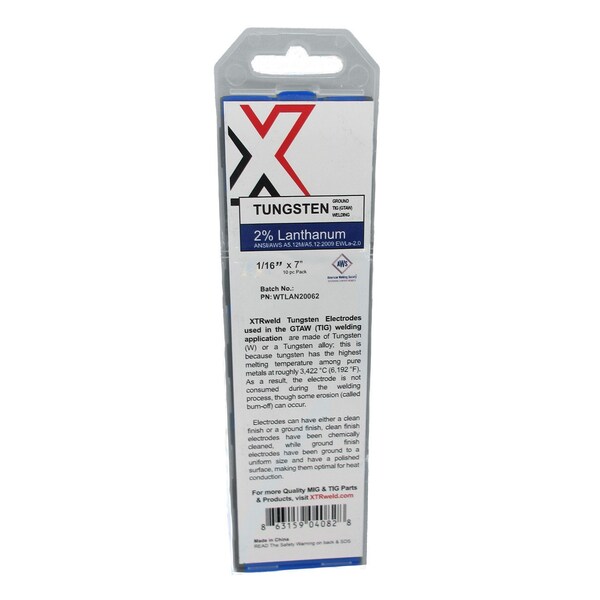 Xtrweld 2.0% Lanthanated Tungsten Electrode, 0.040, Blue, 10PK WTLAN20040 - main